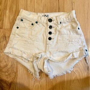 Women's One Teaspoon Cream High-Waisted Denim Shorts